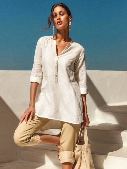 White Embroidered Cotton Top