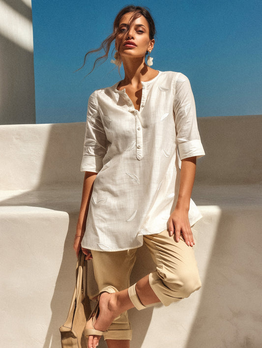 White Embroidered Cotton Top