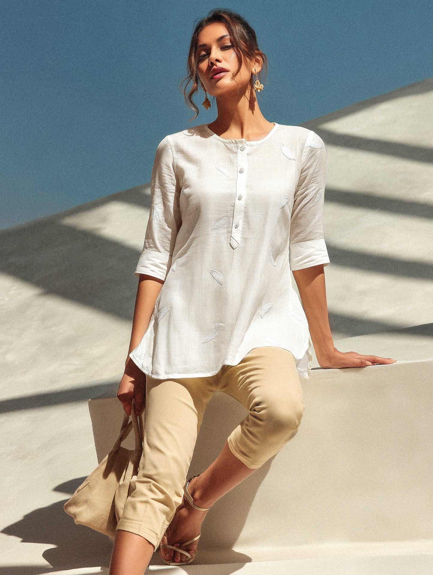 White Embroidered Cotton Top