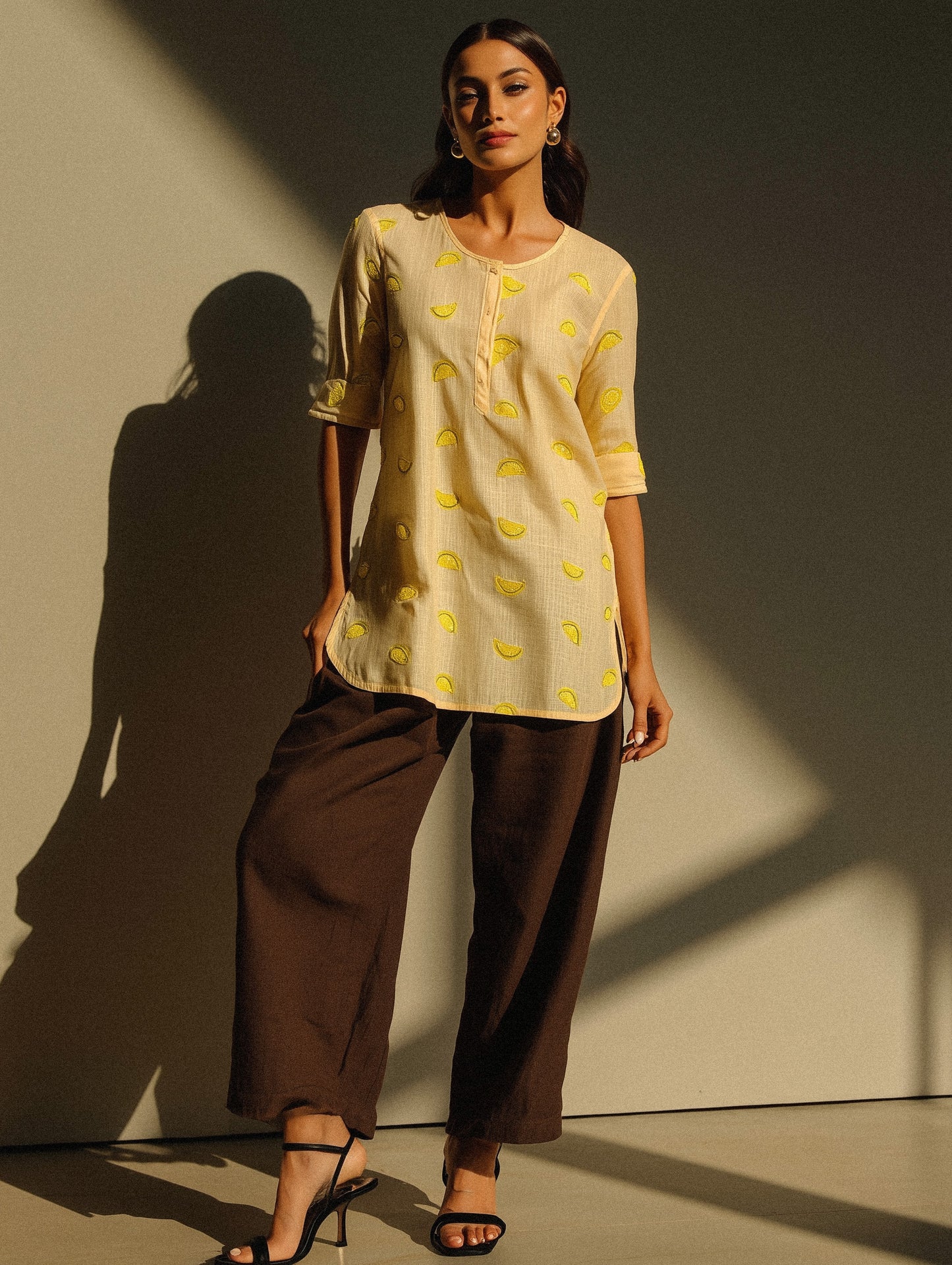 Lemon Embroidered Cotton Top