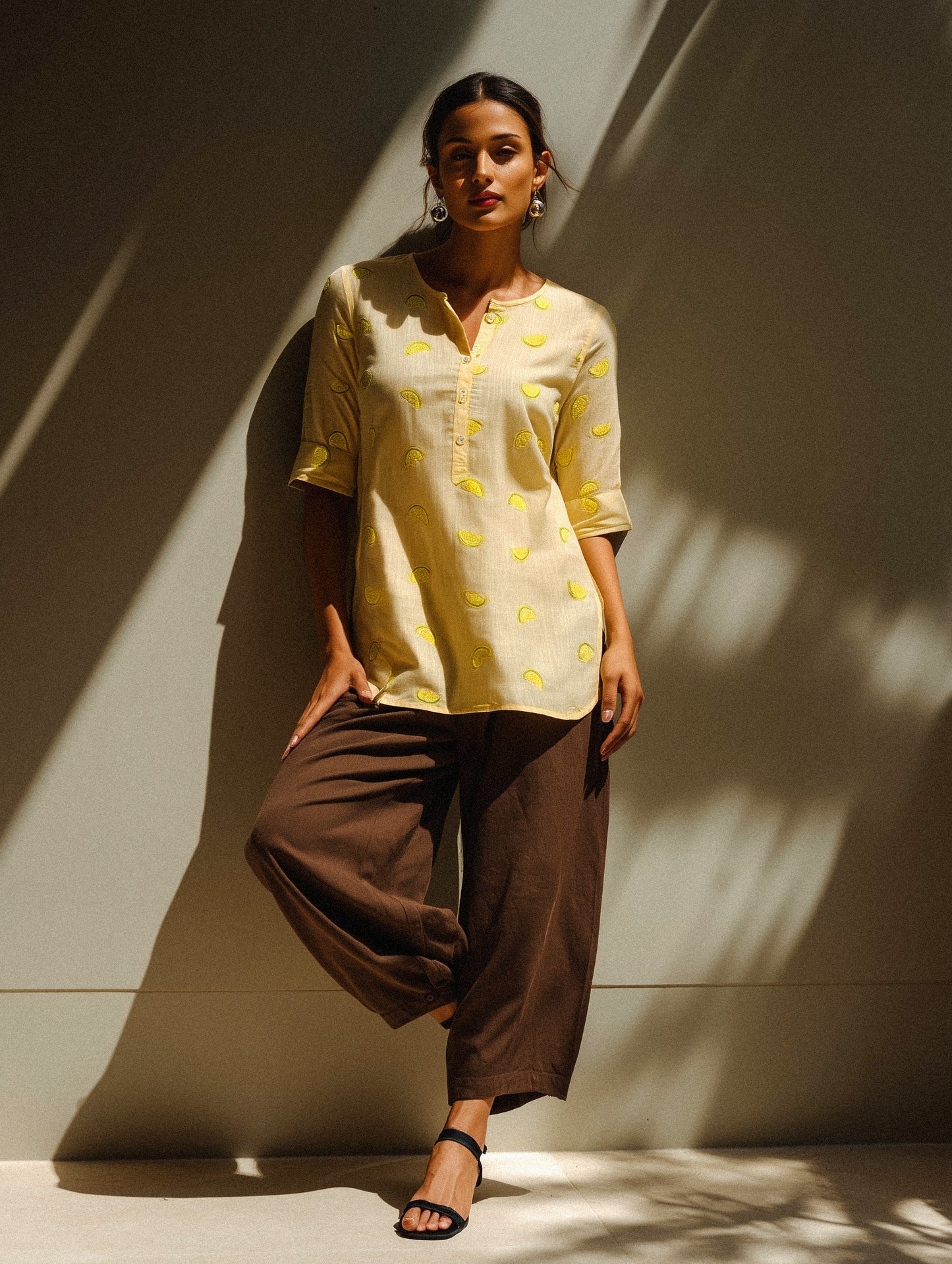 Lemon Embroidered Cotton Top