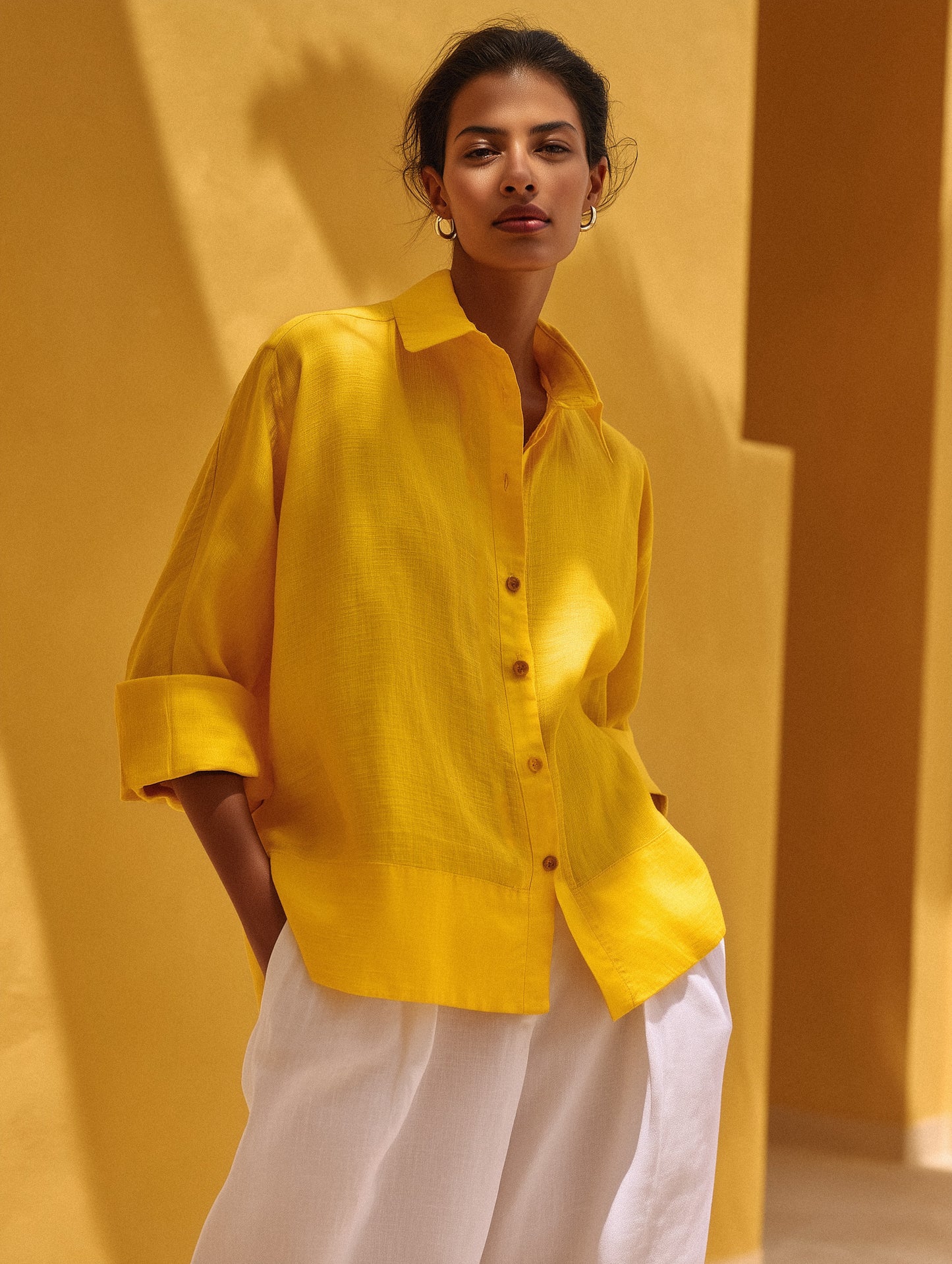 Bright Yellow Summer Cotton Shirt