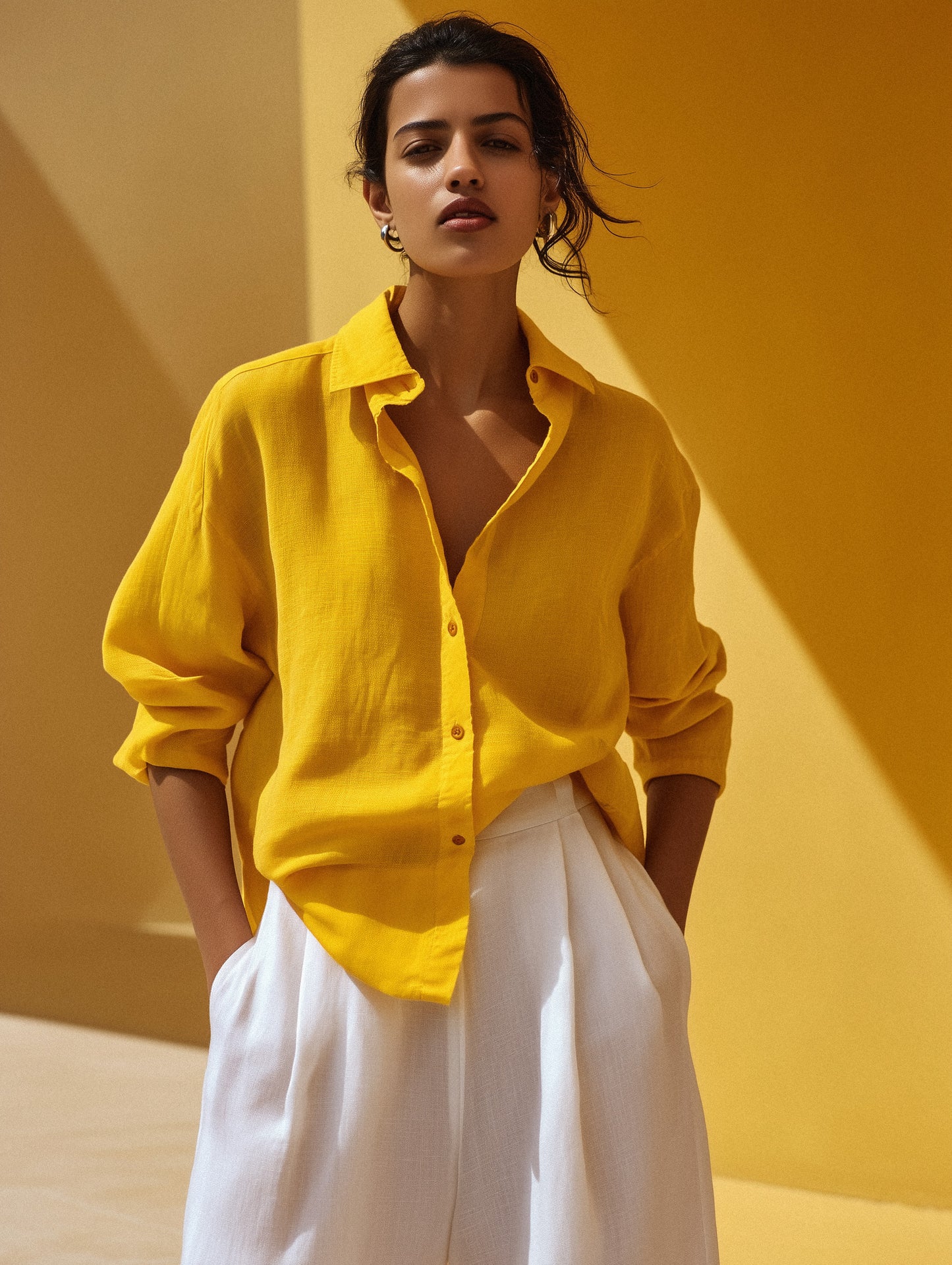 Bright Yellow Summer Cotton Shirt