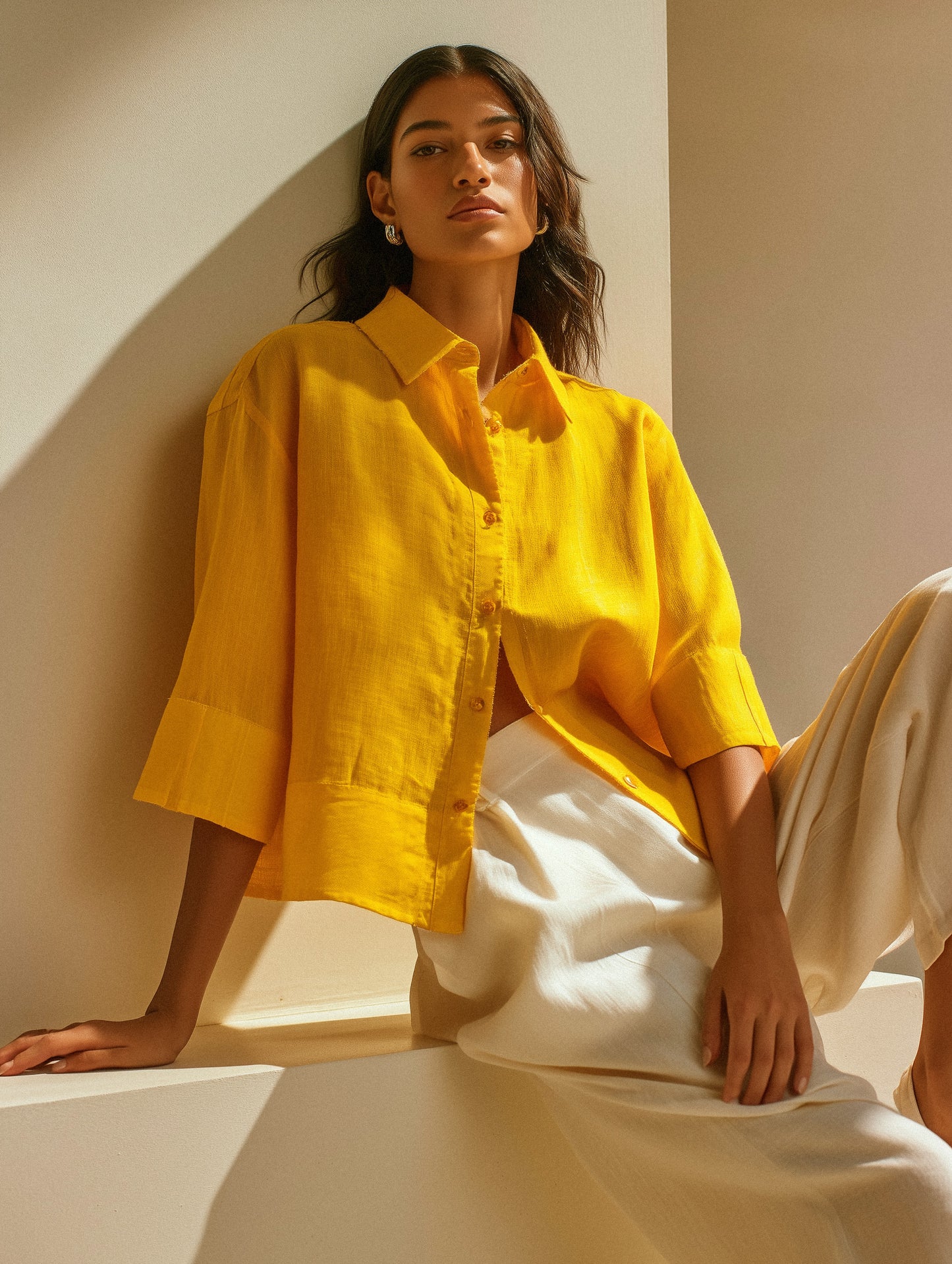Bright Yellow Summer Cotton Shirt